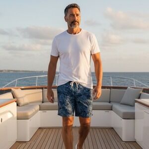 Fair Harbor Mens The Anchor Blue Palm Leaf Swim Shorts 8 Inch Inseam XXL